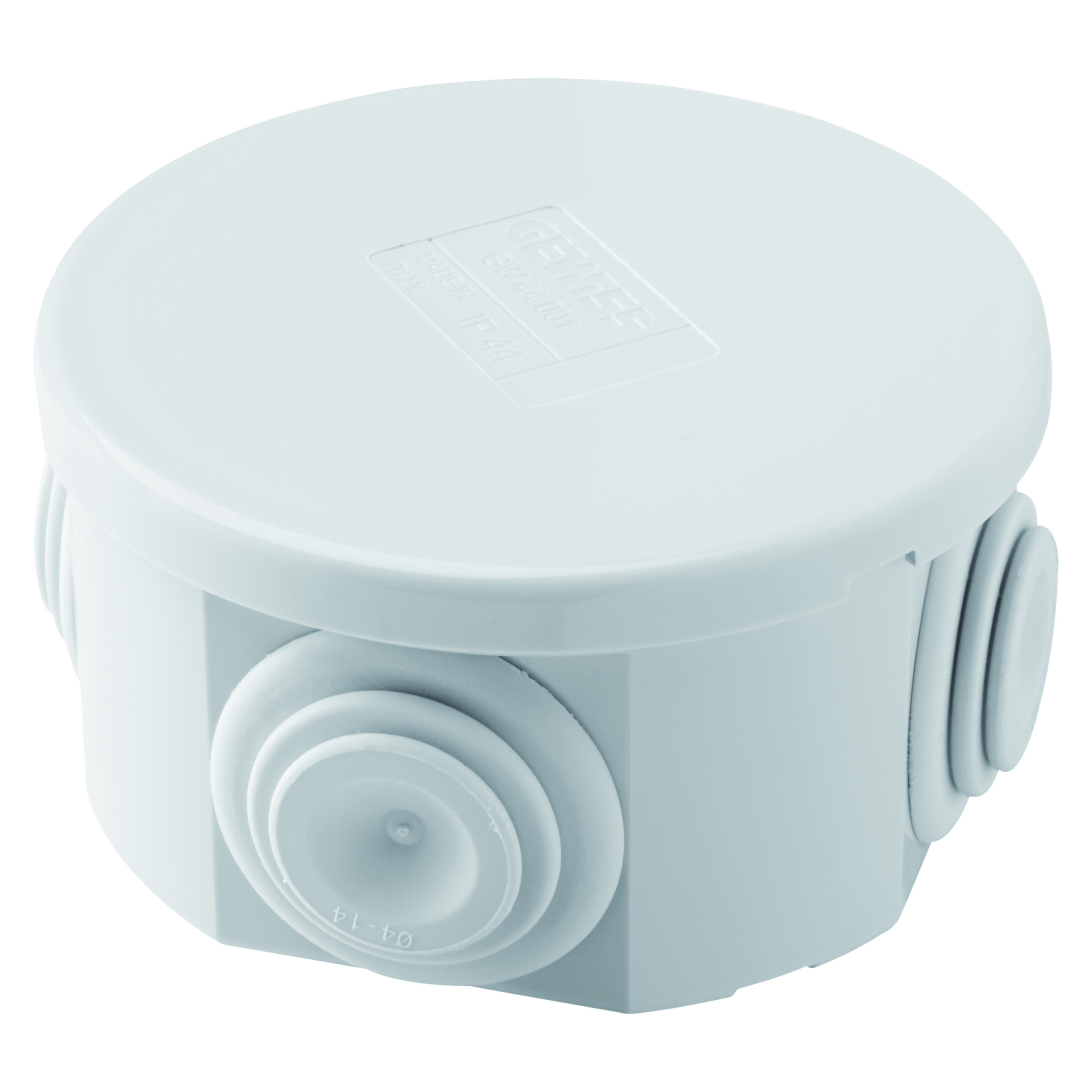 cassetta di derivazione con coperchio basso a pressione - ip44 -dimensioni interne Ø 65x35 - pareti con passacavi - grigio ral 7035 - GEW GW44001