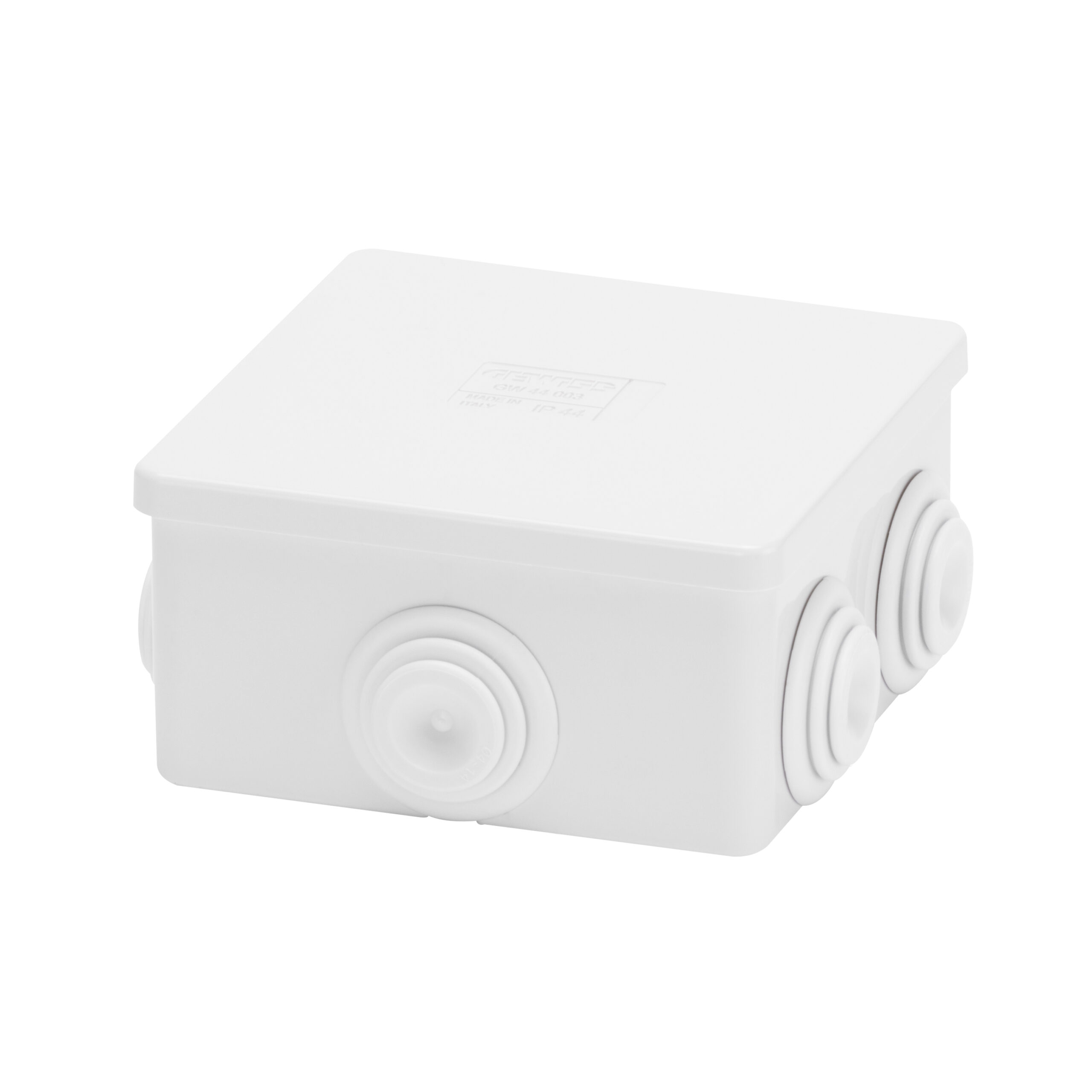 cassetta di derivazione con coperchio basso a pressione - ip44 -dimensioni interne 80x80x40 - pareti con passacavi - grigio ral 7035 - GEW GW44003