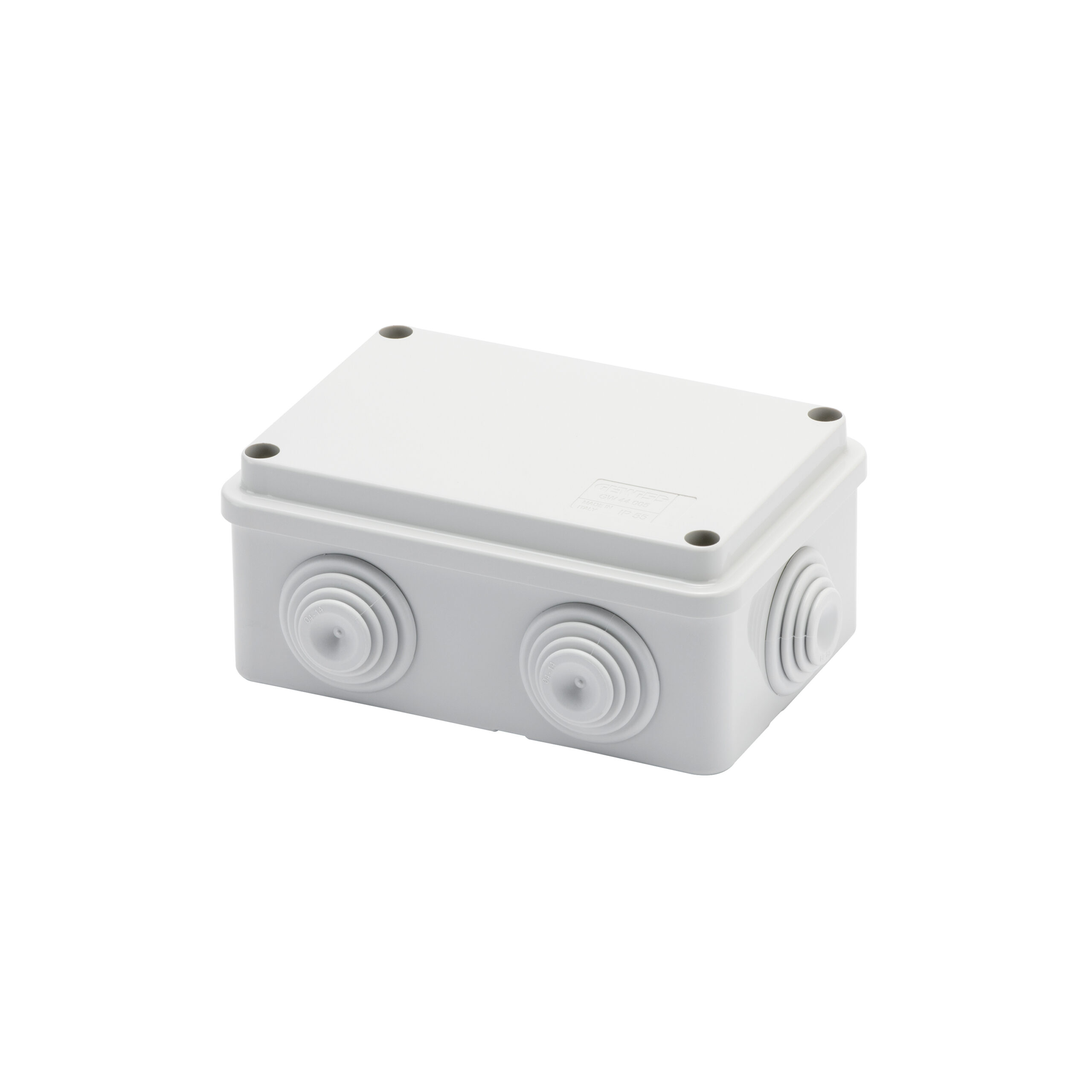 cassetta di derivazione con coperchio basso a vite - ip55 -dimensioni interne 120x80x50 - pareti con passacavi - grigio ral 7035 - GEW GW44005