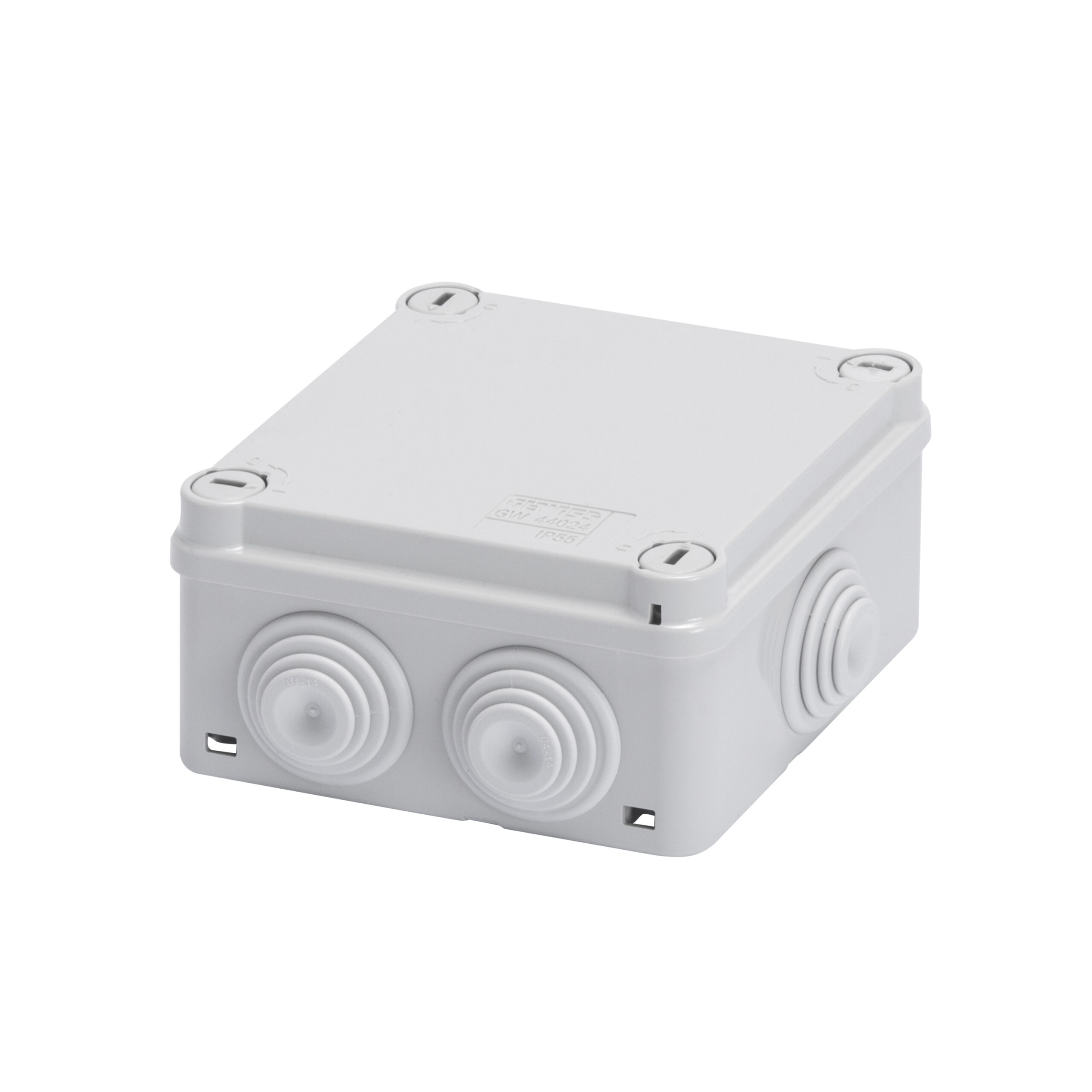 cassetta di derivazione con coperchio basso e viti a 1/4 di giro-ip55-dimensioni interne 100x100x50 - pareti con passacavi - grigio ral 7035 - GEW GW44024