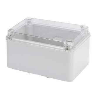 cassetta di derivazione con fondo ad alta capienza e coperchio trasparente basso a vite - ip56 - dimensioni interne 300x220x170 - pareti lisce-grigio - GEW GW44139